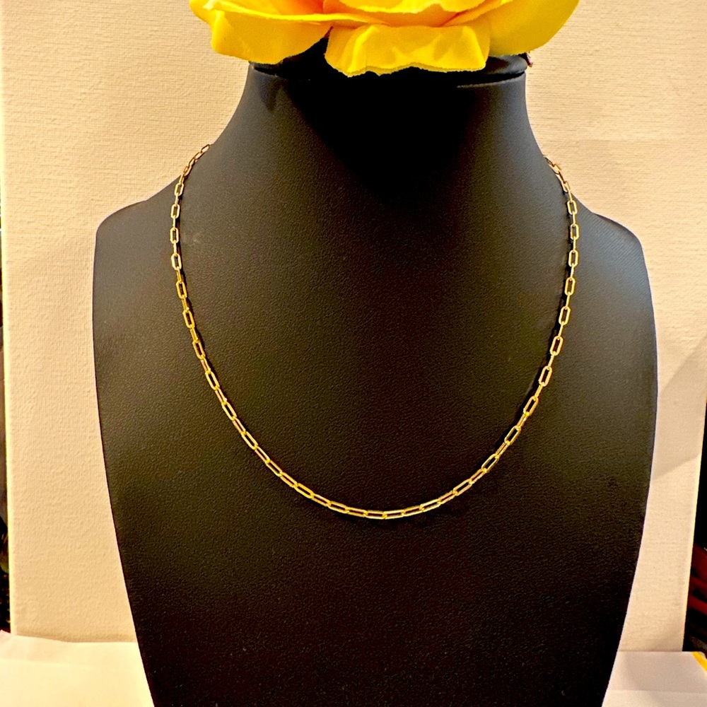 18K Solid Gold Paper Clip Necklace